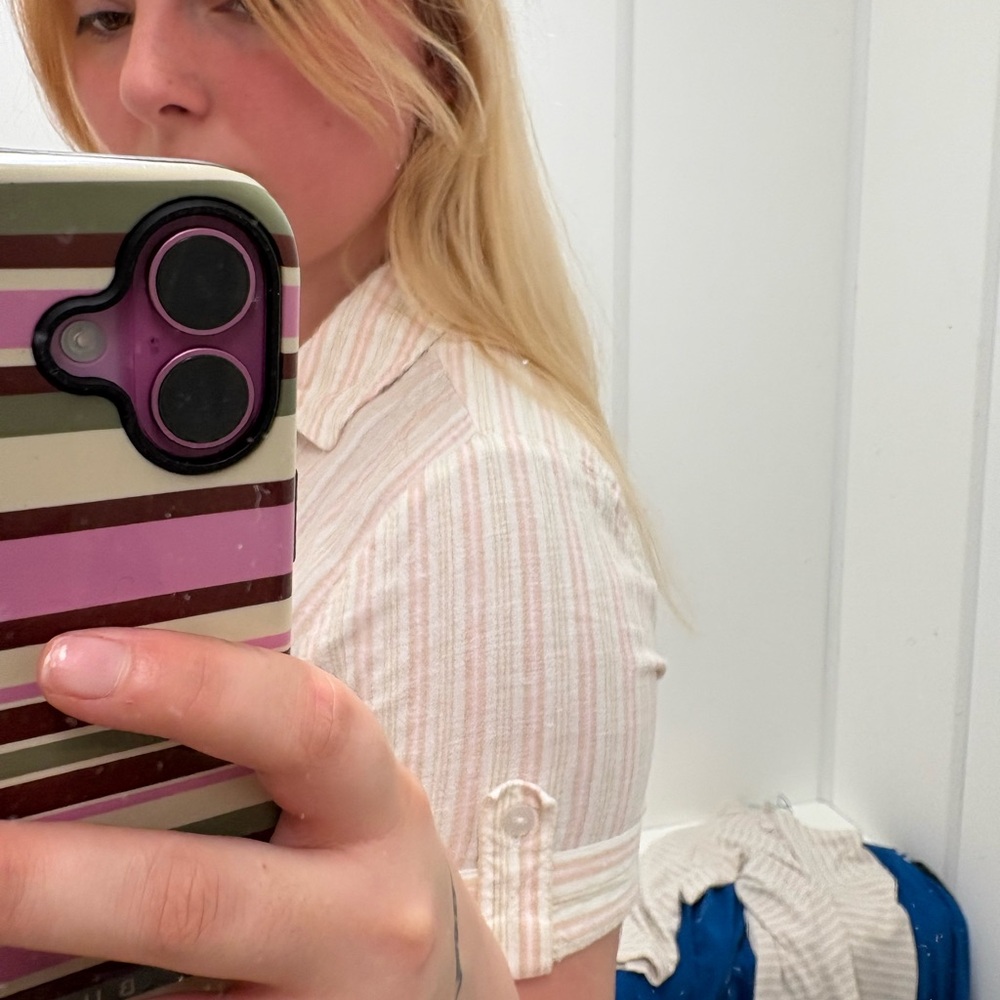 Light Pink Striped Button Sleeve Shirt